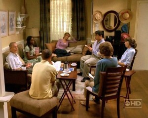 “A book club meeting in progress”